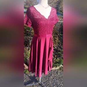 Elegant Lace Burgundy Dress